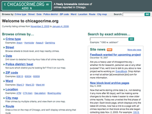 Screenshot of chicagocrime.org homepage