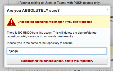 Screenshot of GitHub deletion step